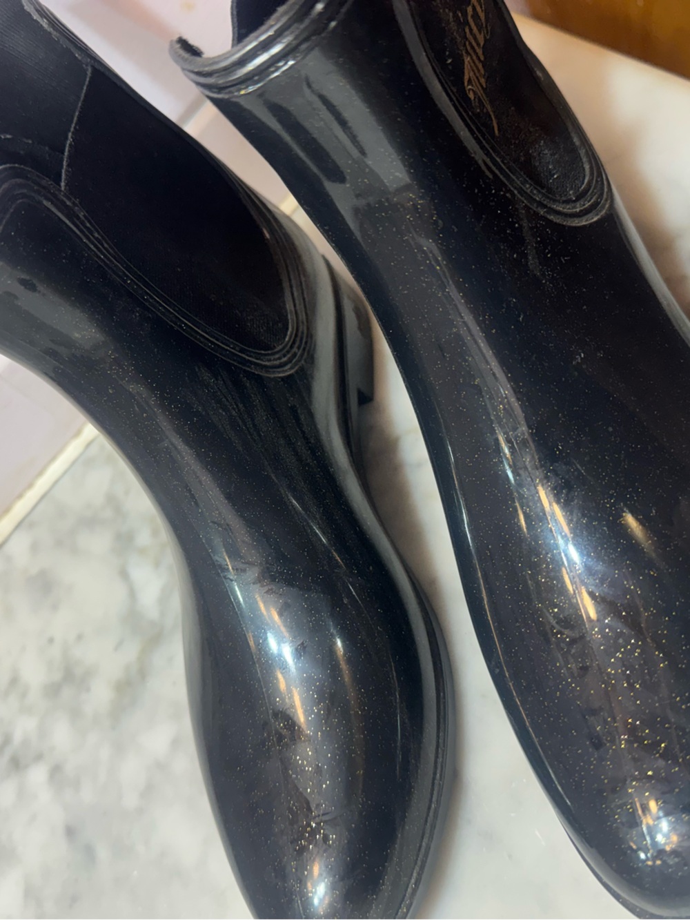 Men's Black Glossy Chelsea Rain Boots